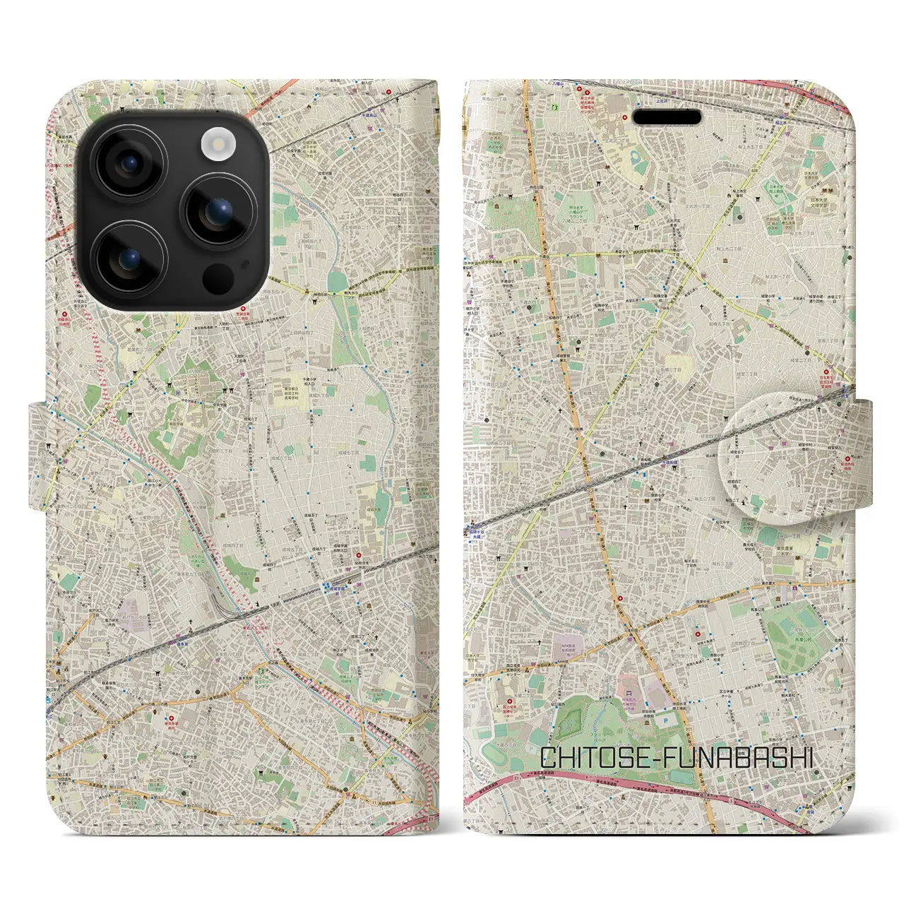 【千歳船橋(東京都)】地図柄iPhoneケース(手帳タイプ)ナチュラル・iPhone 16 用