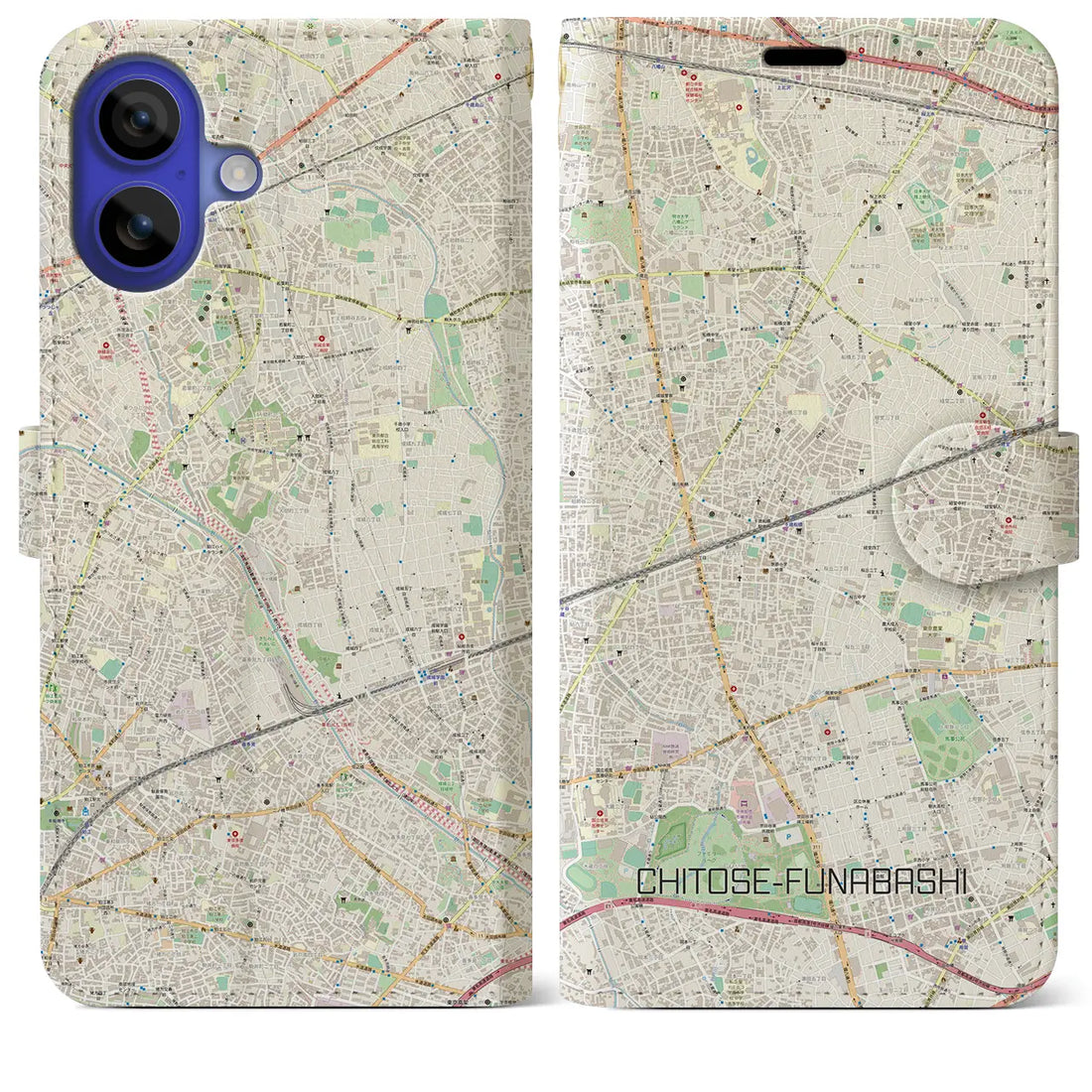 【千歳船橋(東京都)】地図柄iPhoneケース(手帳タイプ)ナチュラル・iPhone 16 Pro Max 用