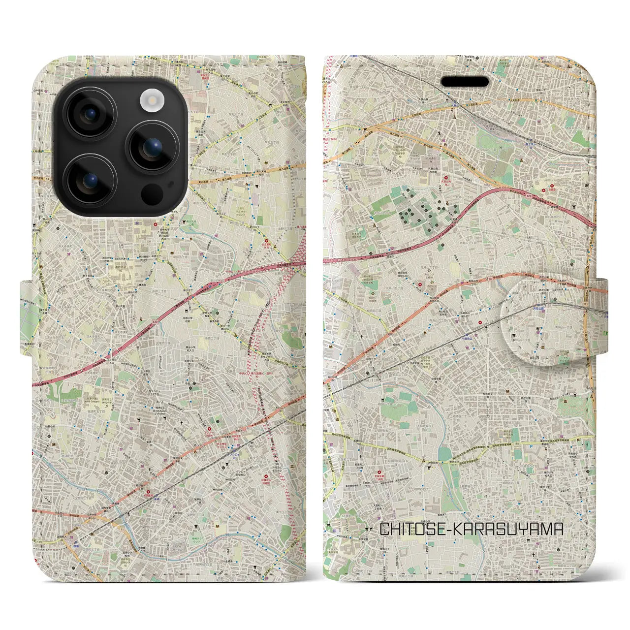 【千歳烏山(東京都)】地図柄iPhoneケース(手帳タイプ)ナチュラル・iPhone 16 用