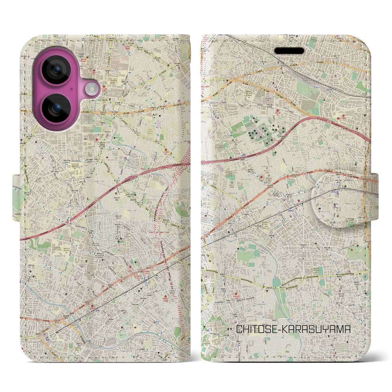 【千歳烏山(東京都)】地図柄iPhoneケース(手帳タイプ)ナチュラル・iPhone 16 Pro 用
