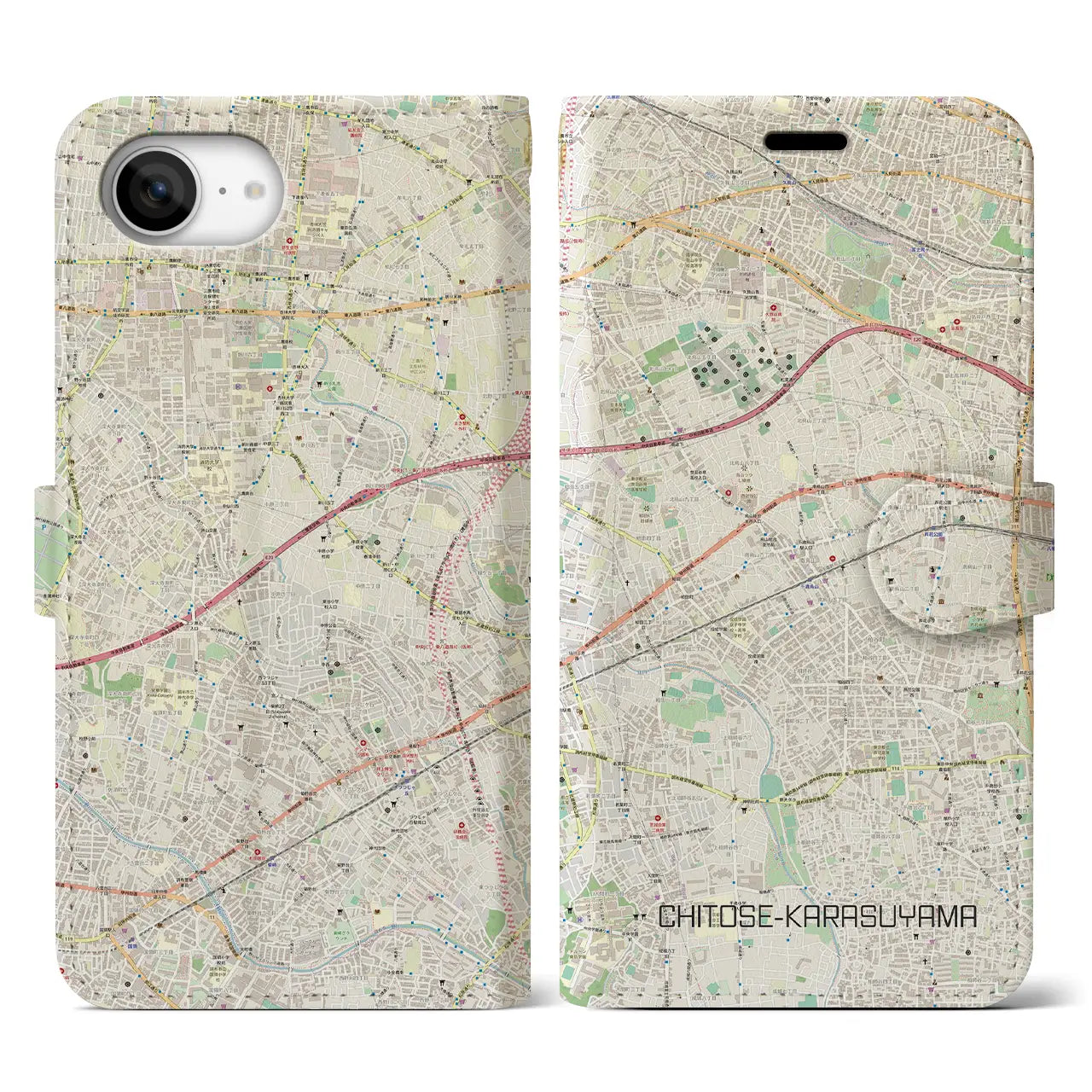 【千歳烏山(東京都)】地図柄iPhoneケース(手帳タイプ)