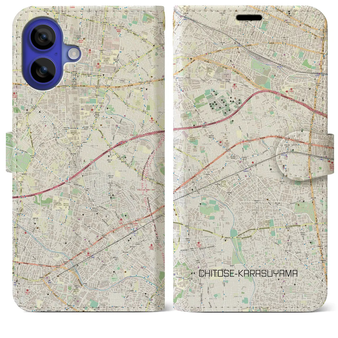 【千歳烏山(東京都)】地図柄iPhoneケース(手帳タイプ)ナチュラル・iPhone 16 Pro Max 用