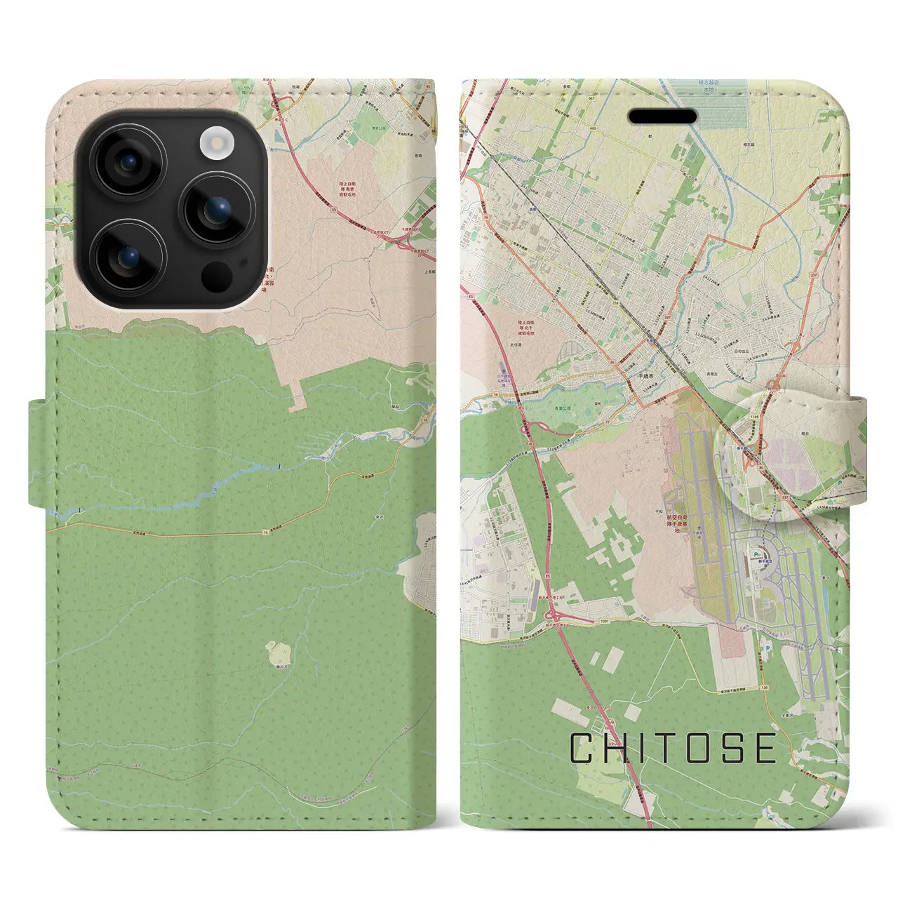 【千歳(北海道)】地図柄iPhoneケース(手帳タイプ)ナチュラル・iPhone 16 用