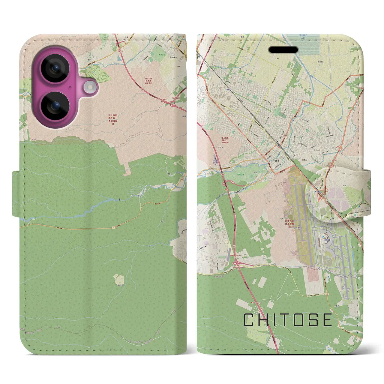 【千歳(北海道)】地図柄iPhoneケース(手帳タイプ)ナチュラル・iPhone 16 Pro 用