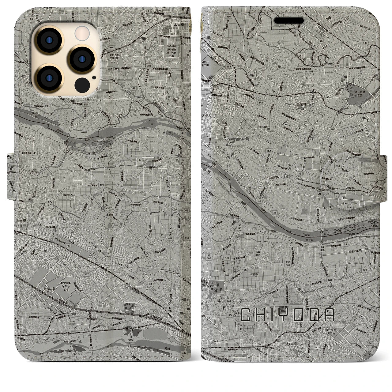 【千代田(群馬県)】地図柄iPhoneケース(手帳タイプ)