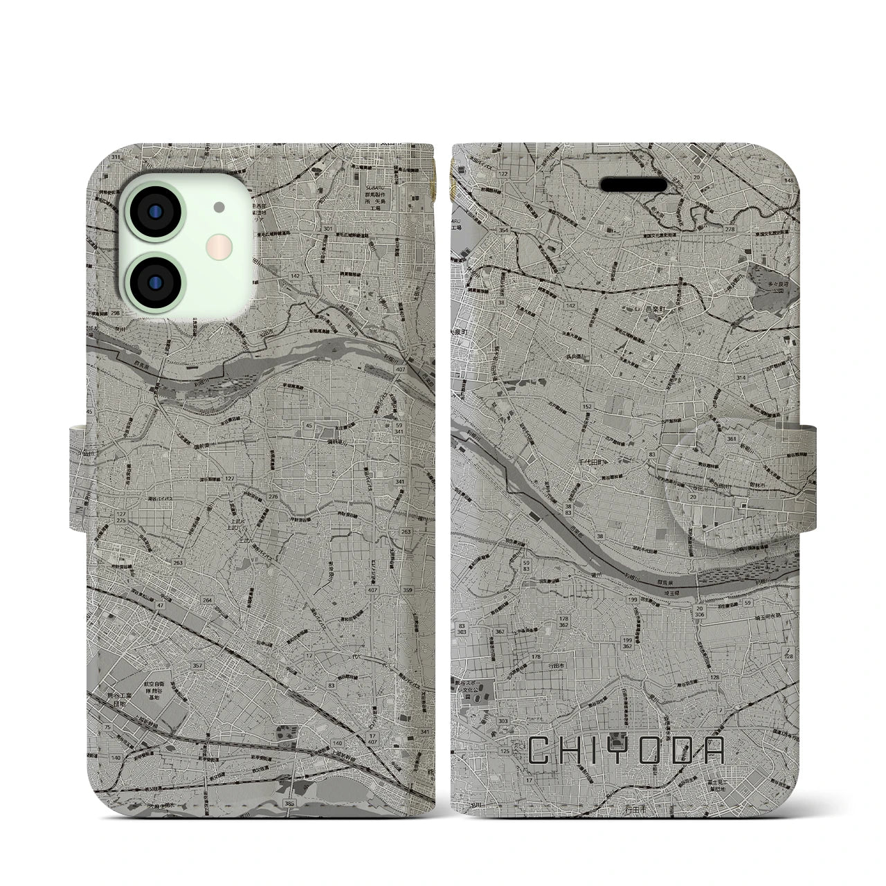 【千代田(群馬県)】地図柄iPhoneケース(手帳タイプ)