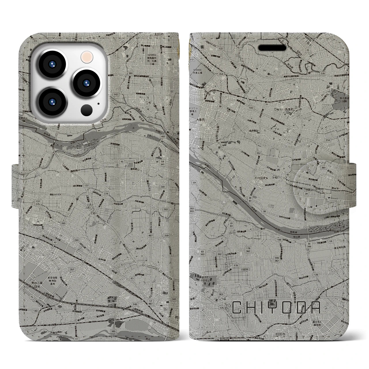 【千代田(群馬県)】地図柄iPhoneケース(手帳タイプ)