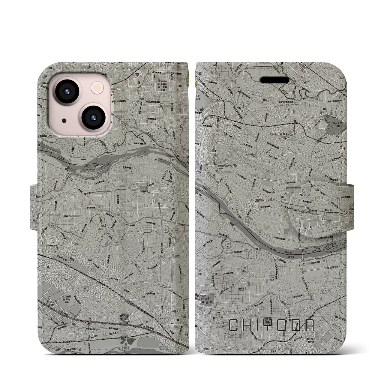 【千代田(群馬県)】地図柄iPhoneケース(手帳タイプ)