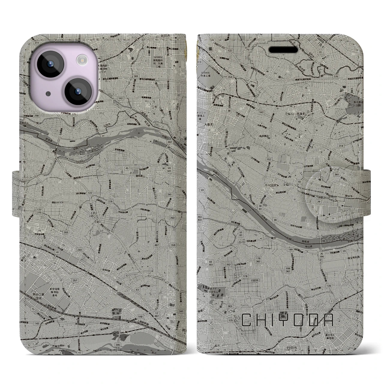 【千代田(群馬県)】地図柄iPhoneケース(手帳タイプ)