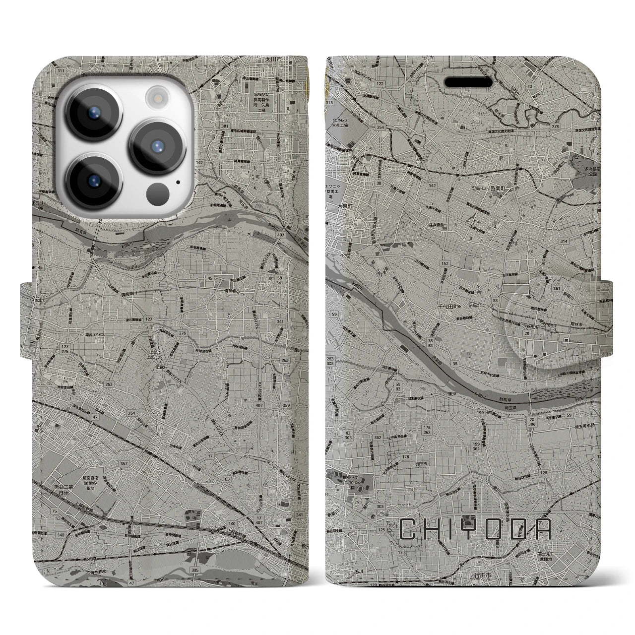 【千代田(群馬県)】地図柄iPhoneケース(手帳タイプ)