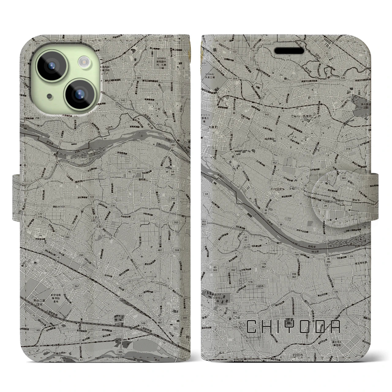 【千代田(群馬県)】地図柄iPhoneケース(手帳タイプ)