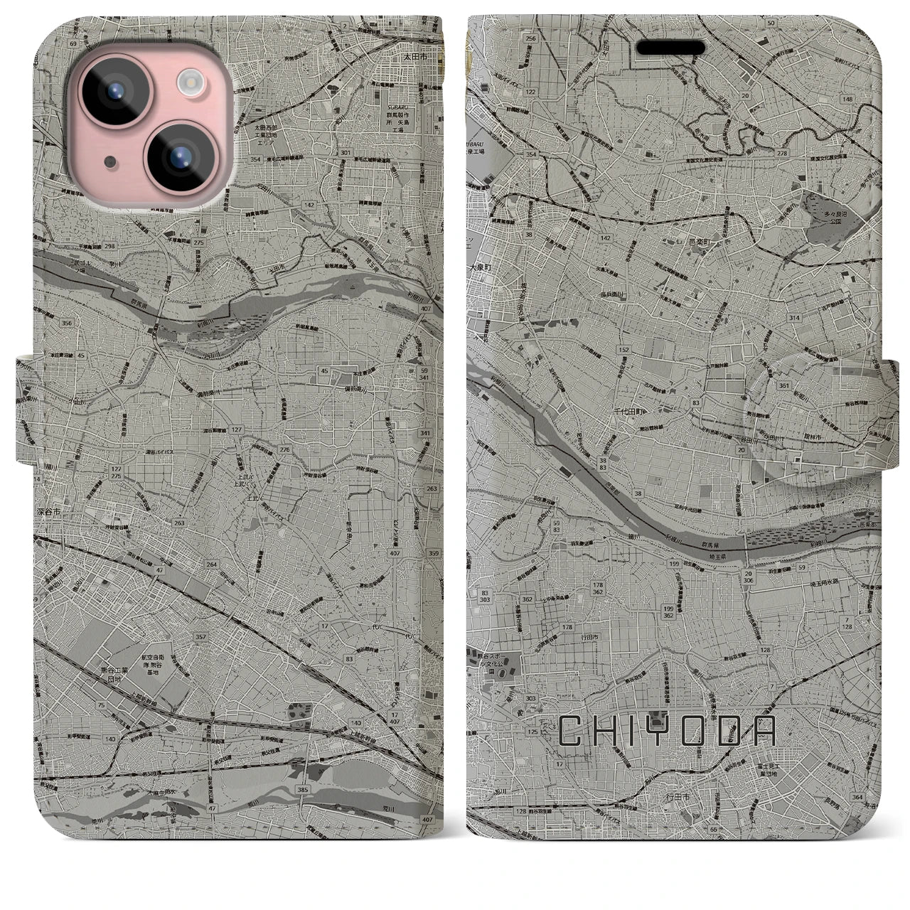 【千代田(群馬県)】地図柄iPhoneケース(手帳タイプ)