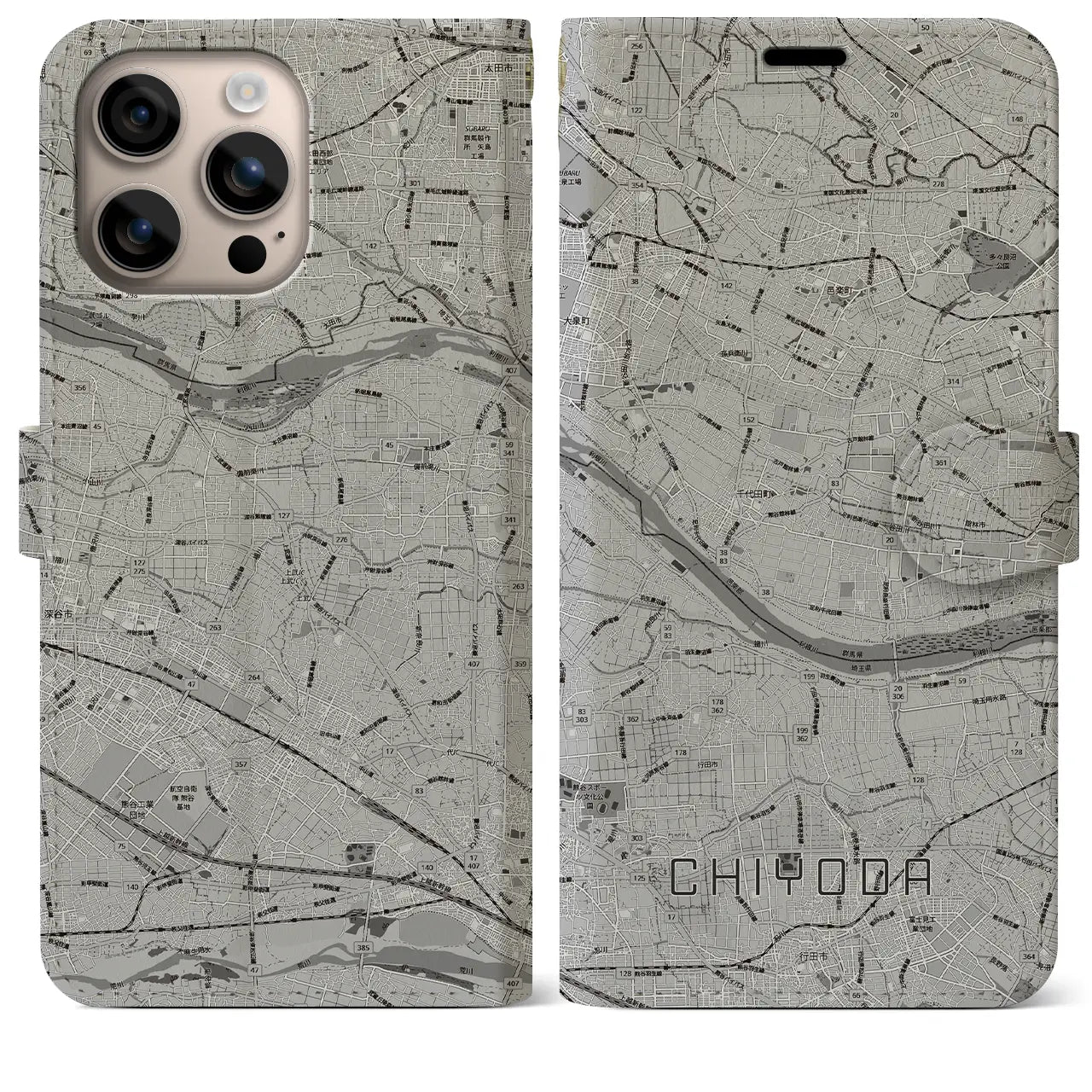 【千代田(群馬県)】地図柄iPhoneケース(手帳タイプ)