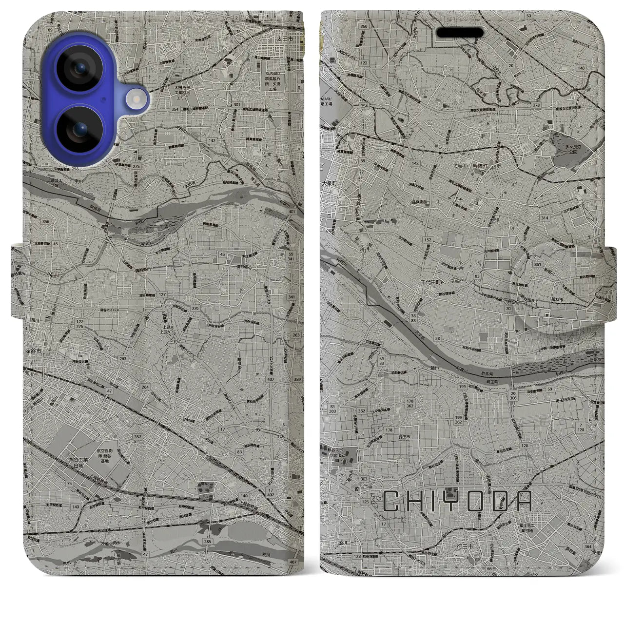 【千代田(群馬県)】地図柄iPhoneケース(手帳タイプ)