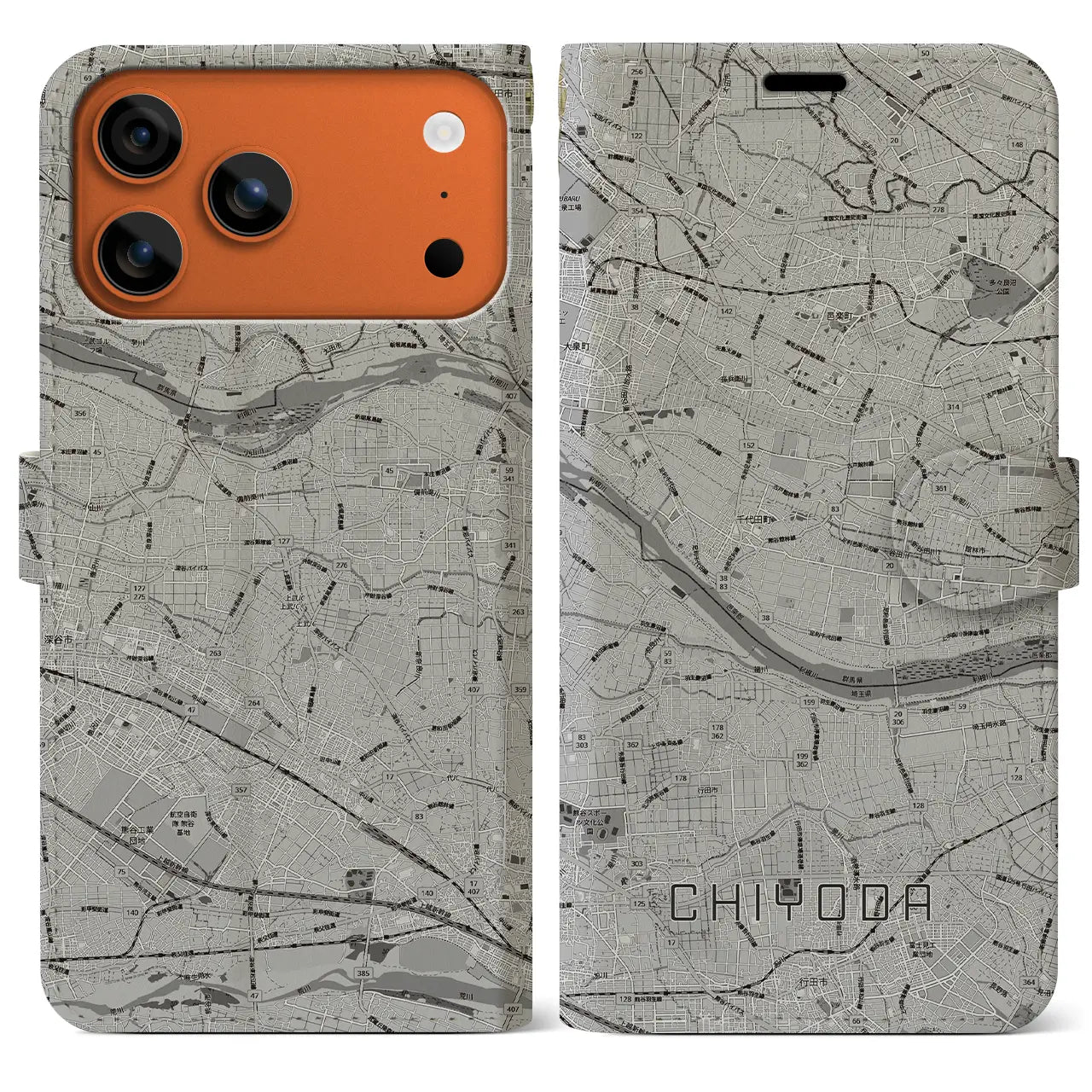 【千代田(群馬県)】地図柄iPhoneケース(手帳タイプ)