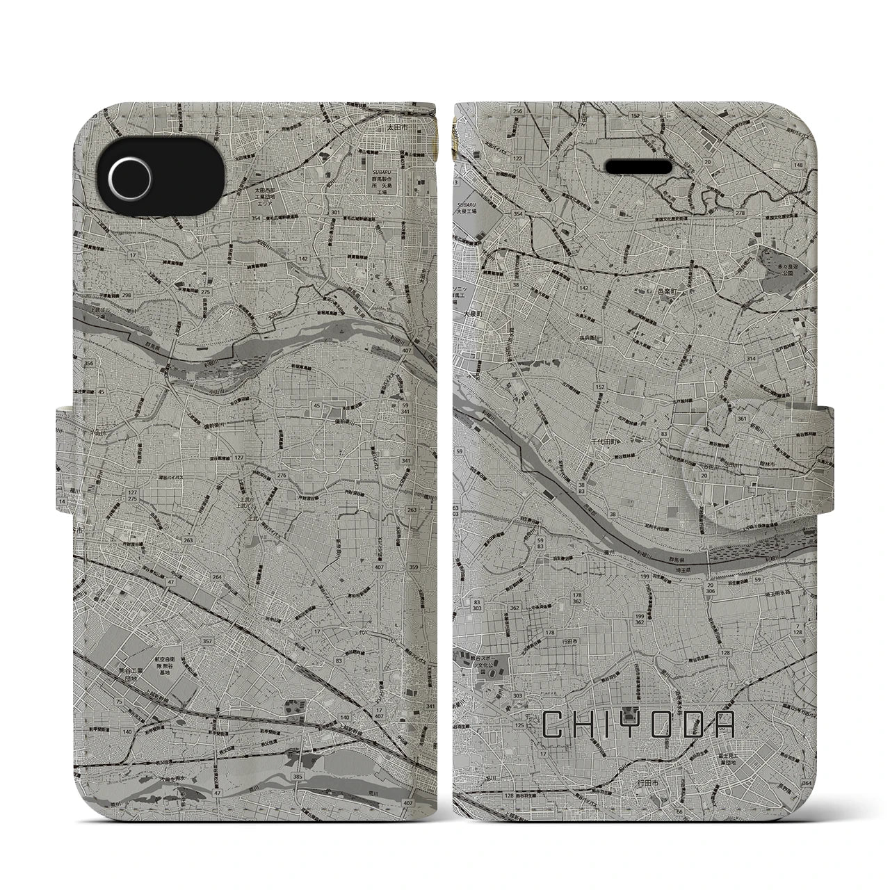 【千代田(群馬県)】地図柄iPhoneケース(手帳タイプ)