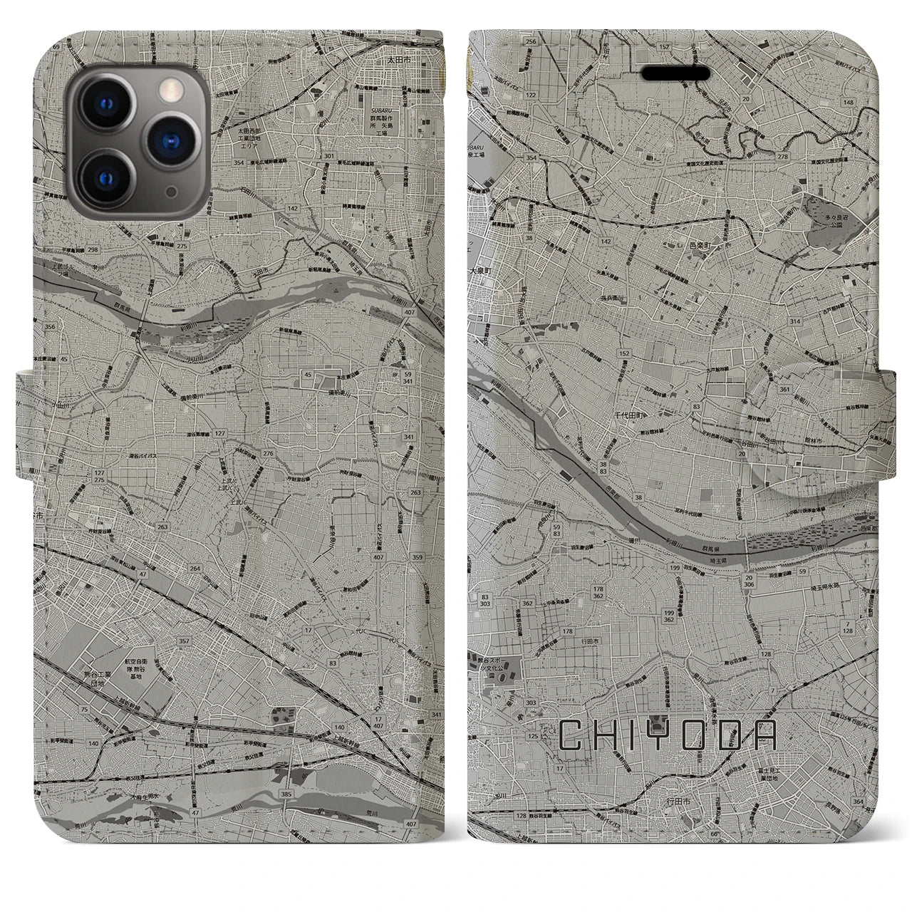 【千代田(群馬県)】地図柄iPhoneケース(手帳タイプ)