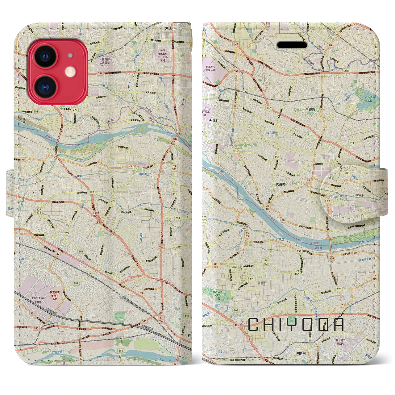 【千代田(群馬県)】地図柄iPhoneケース(手帳タイプ)