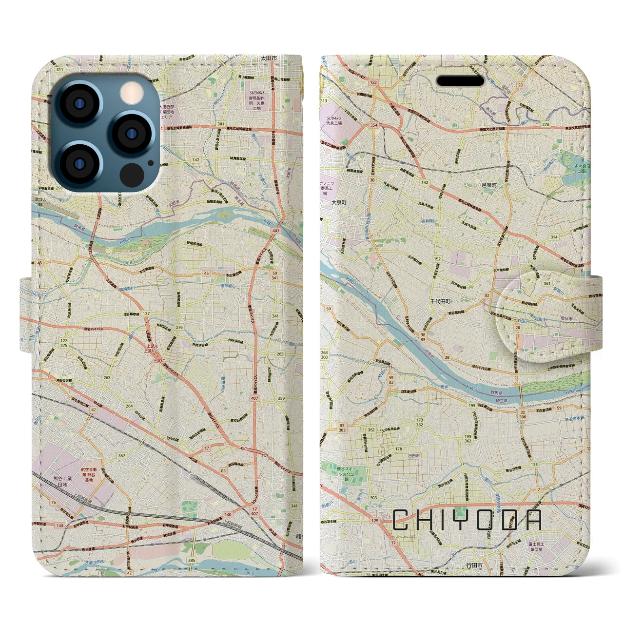 【千代田(群馬県)】地図柄iPhoneケース(手帳タイプ)