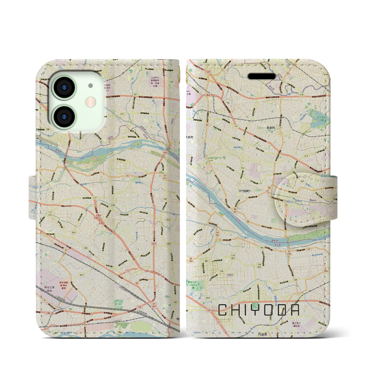 【千代田(群馬県)】地図柄iPhoneケース(手帳タイプ)