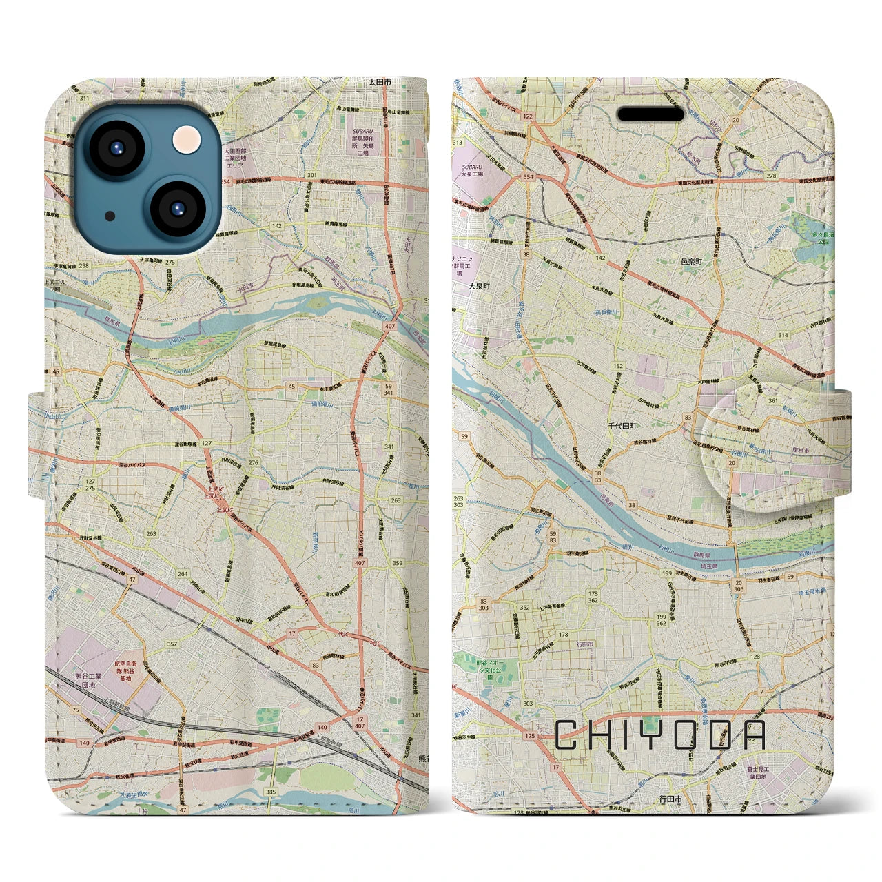 【千代田(群馬県)】地図柄iPhoneケース(手帳タイプ)