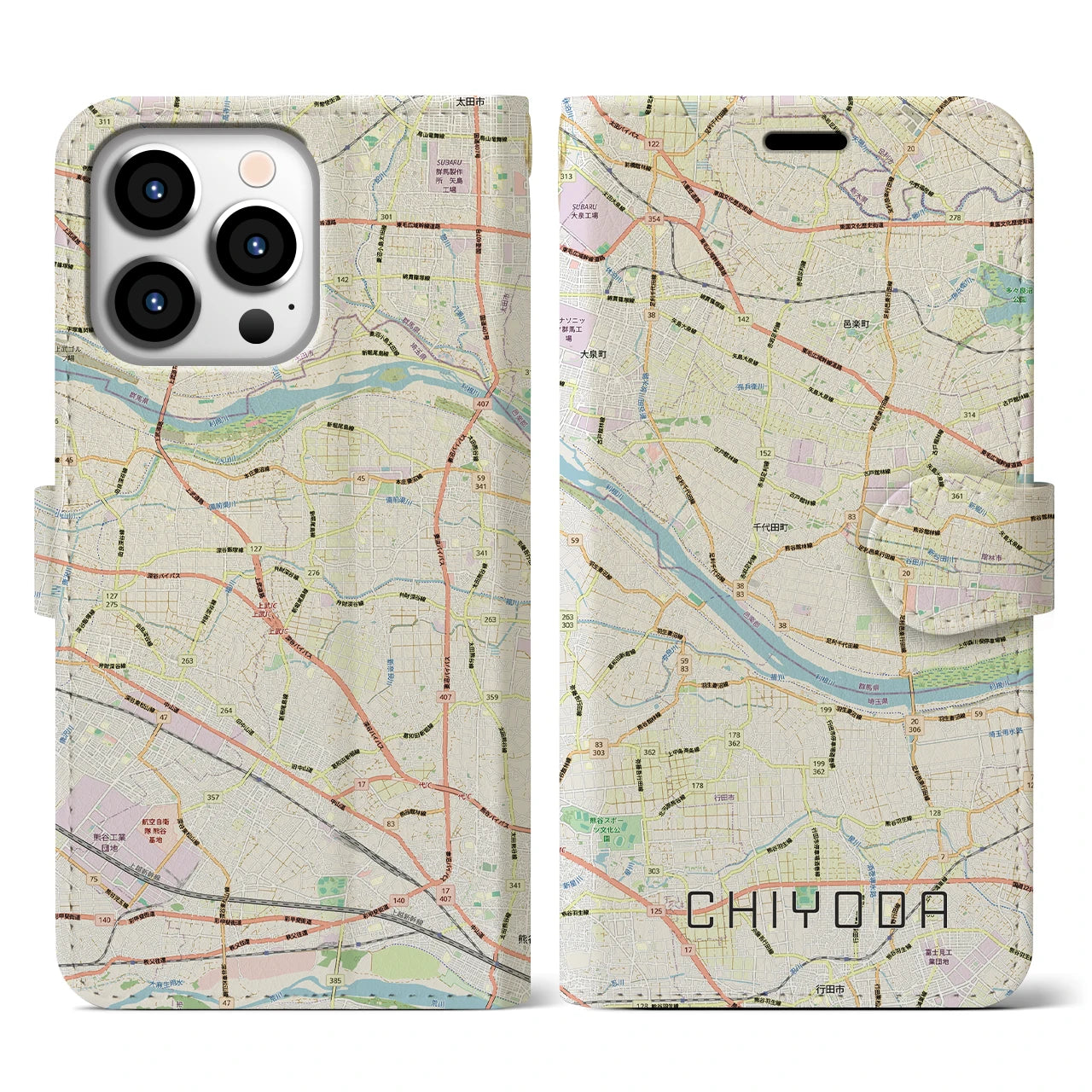 【千代田(群馬県)】地図柄iPhoneケース(手帳タイプ)