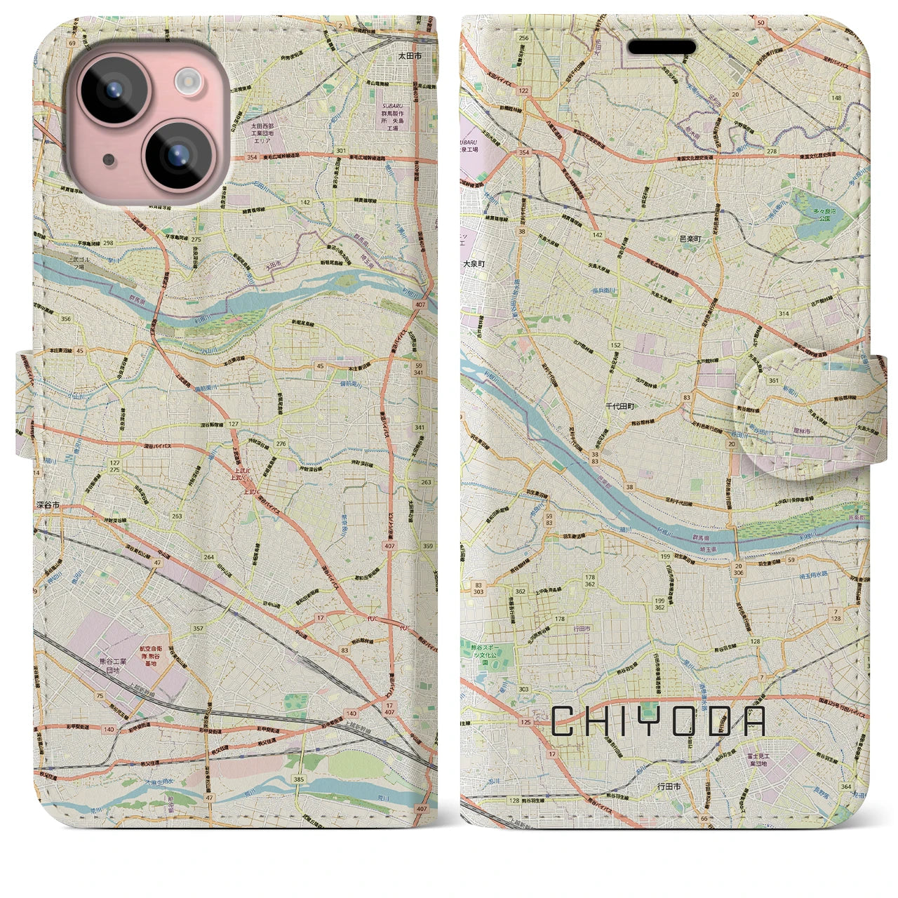 【千代田(群馬県)】地図柄iPhoneケース(手帳タイプ)