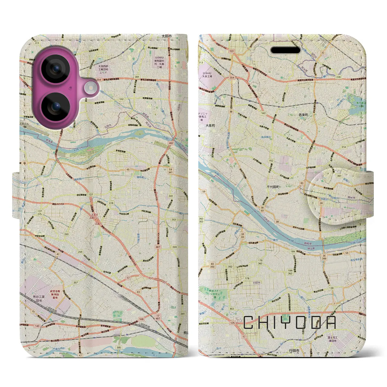 【千代田(群馬県)】地図柄iPhoneケース(手帳タイプ)