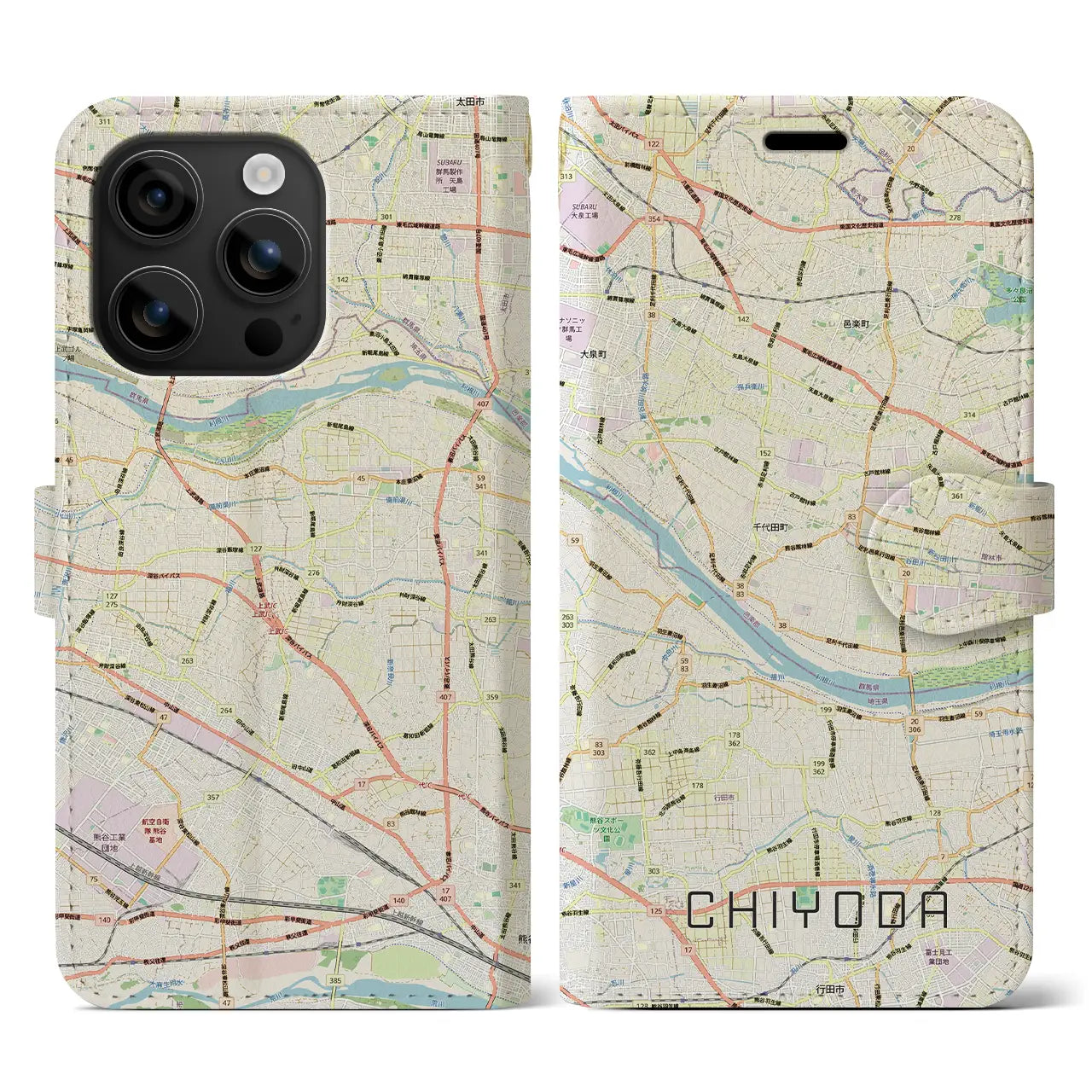 【千代田(群馬県)】地図柄iPhoneケース(手帳タイプ)
