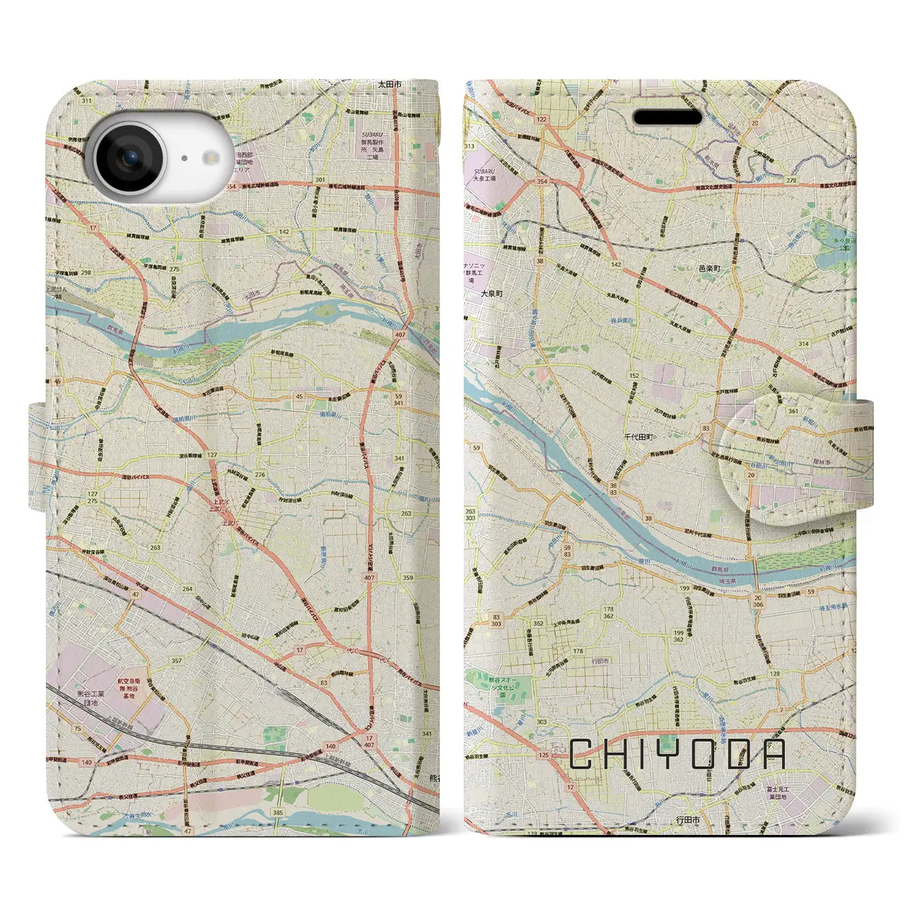 【千代田(群馬県)】地図柄iPhoneケース(手帳タイプ)