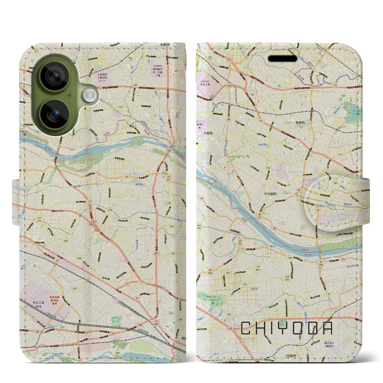 【千代田(群馬県)】地図柄iPhoneケース(手帳タイプ)