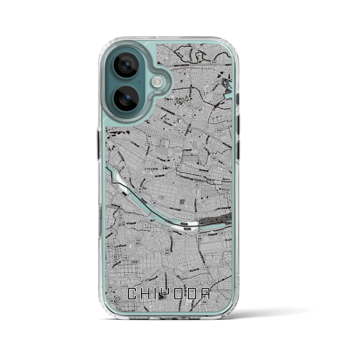 【千代田(群馬県)】地図柄iPhoneケース(MagSafeタイプ)モノトーン・iPhone 16 Pro 用