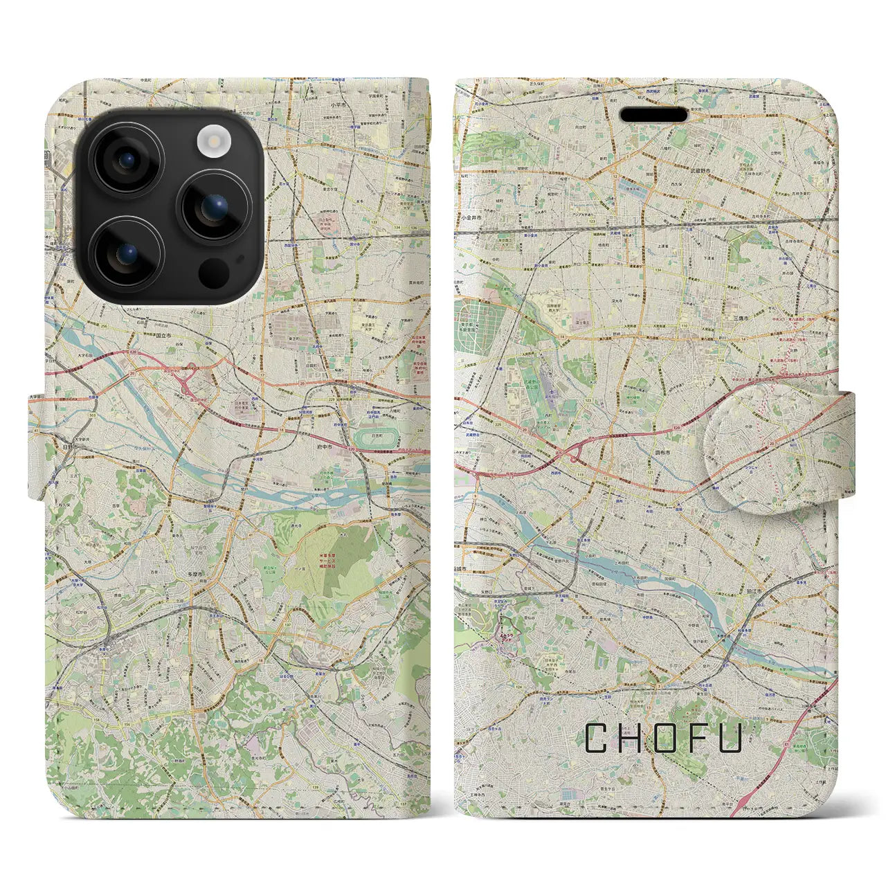 【調布2(東京都)】地図柄iPhoneケース(手帳タイプ)ナチュラル・iPhone 16 用