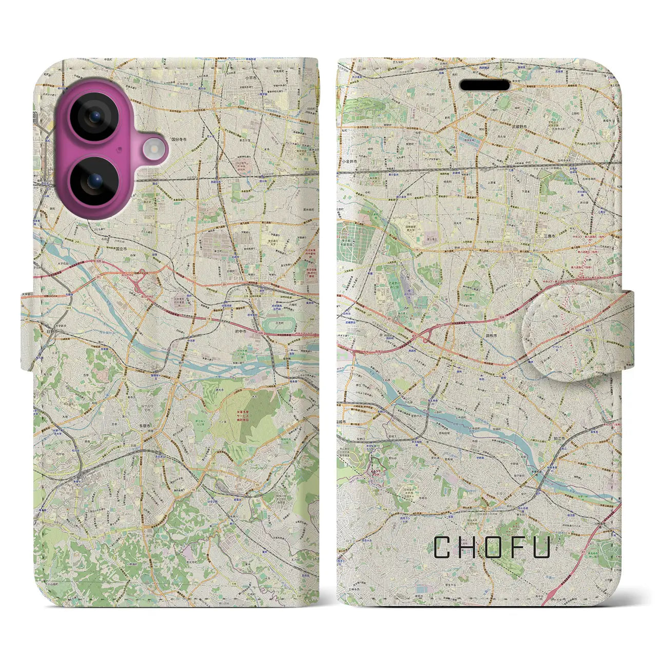 【調布2(東京都)】地図柄iPhoneケース(手帳タイプ)