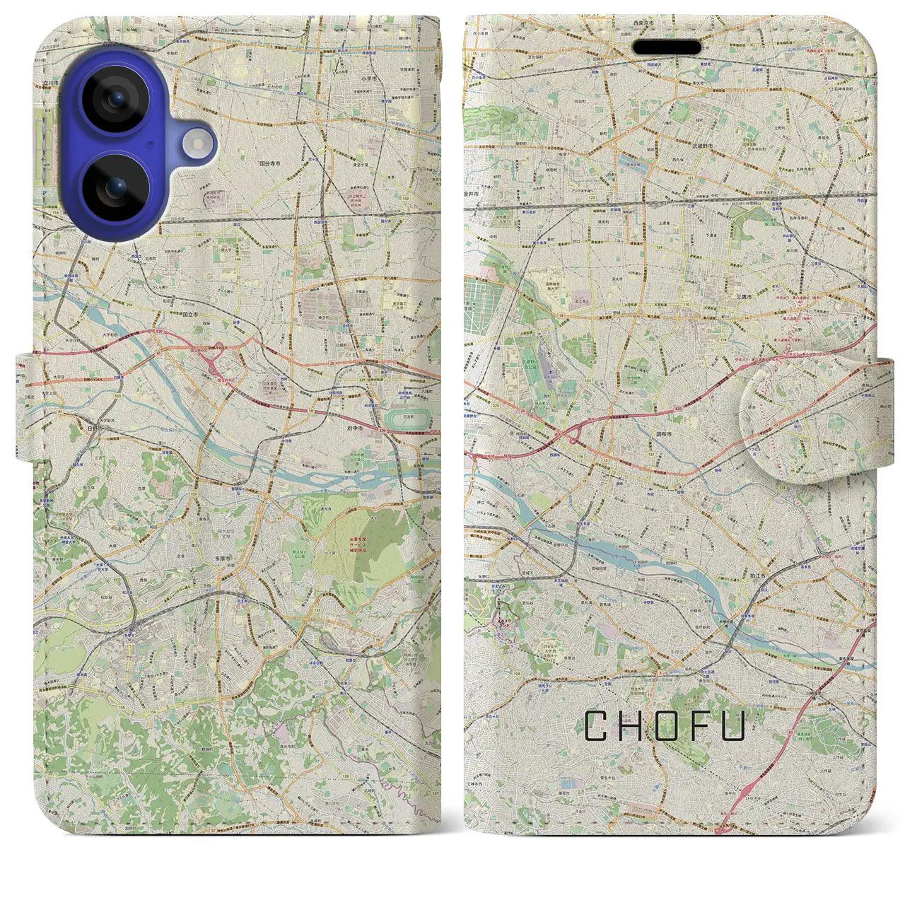 【調布2(東京都)】地図柄iPhoneケース(手帳タイプ)ナチュラル・iPhone 16 Pro Max 用