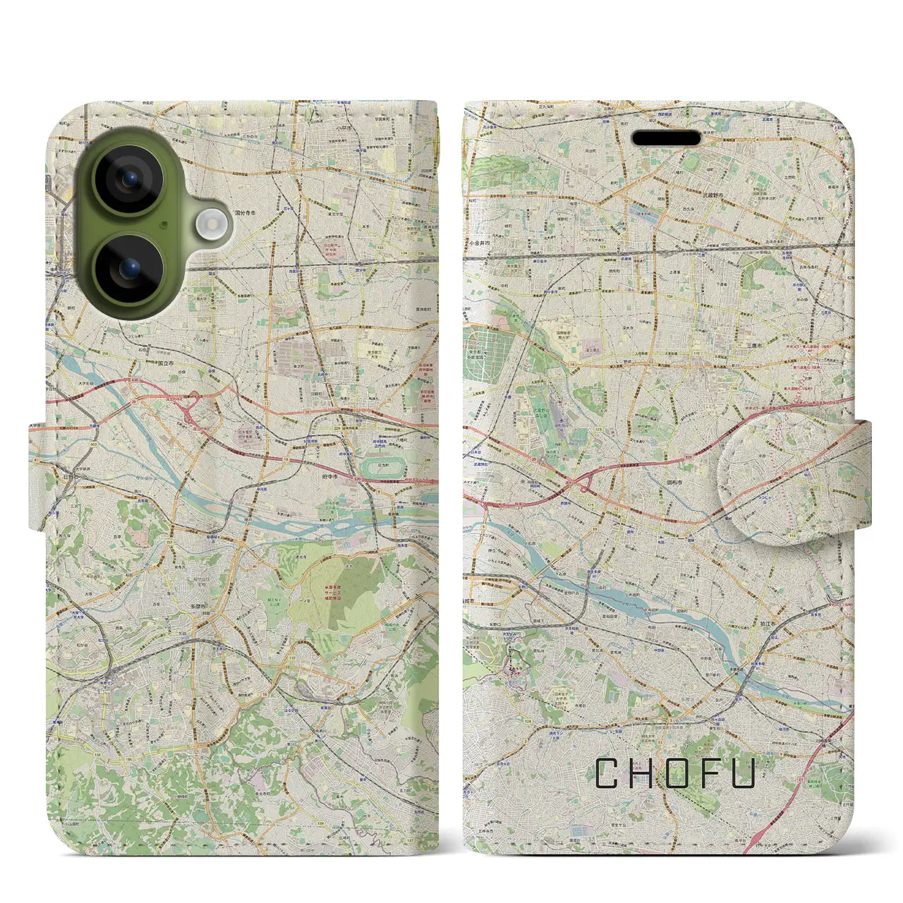 【調布2(東京都)】地図柄iPhoneケース(手帳タイプ)