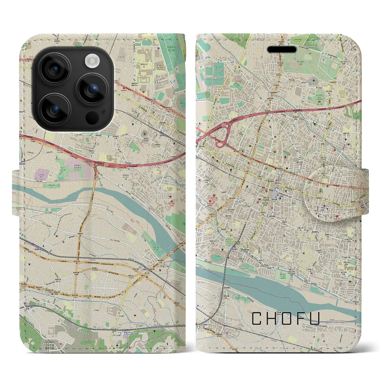 【調布(東京都)】地図柄iPhoneケース(手帳タイプ)ナチュラル・iPhone 16 用