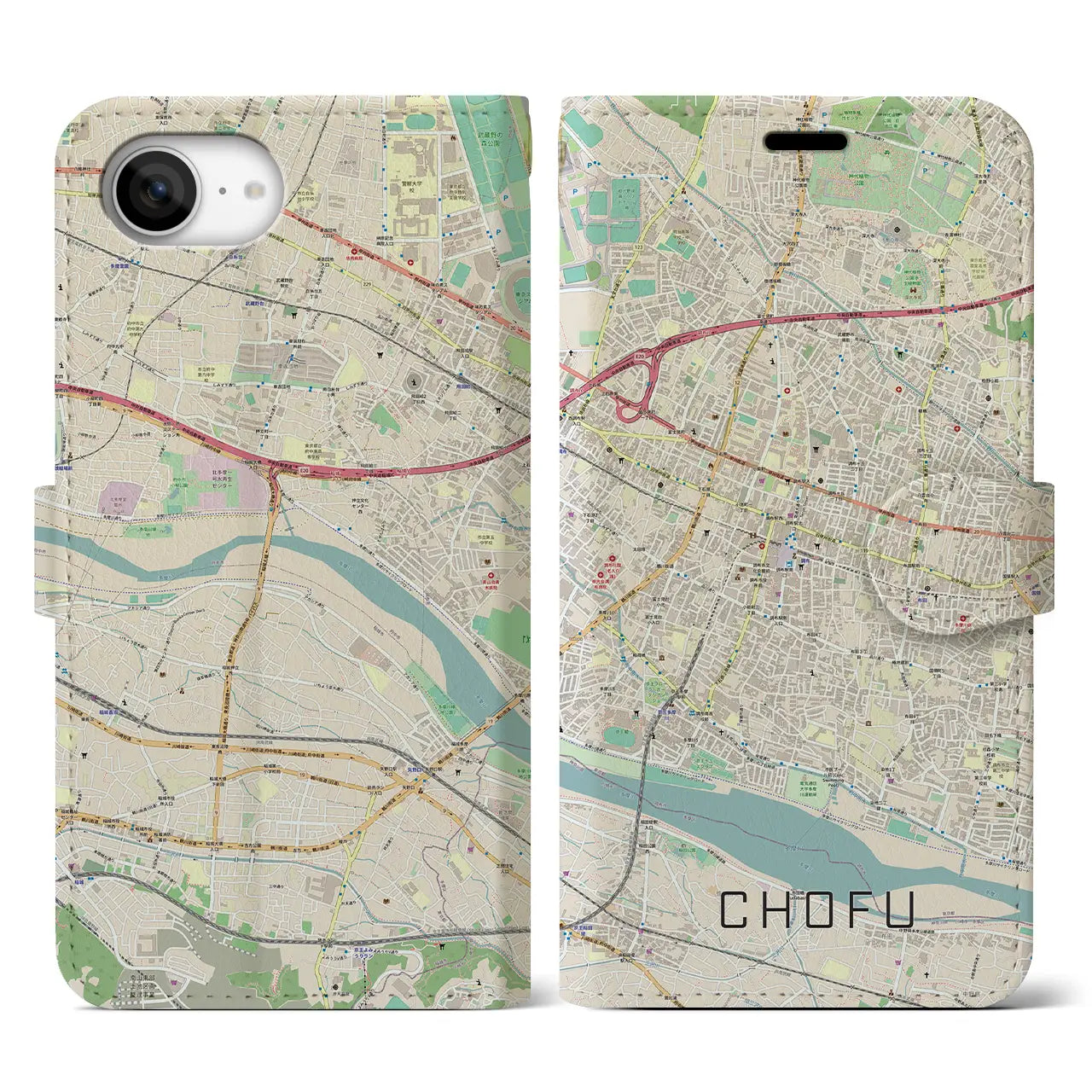 【調布(東京都)】地図柄iPhoneケース(手帳タイプ)