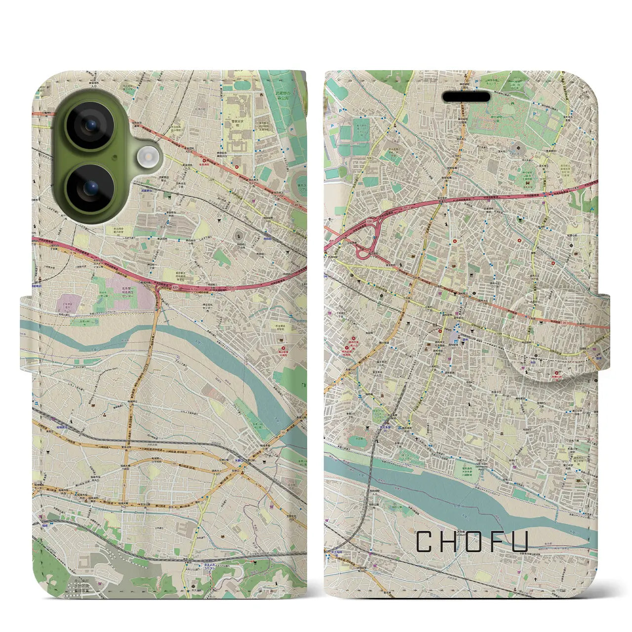 【調布(東京都)】地図柄iPhoneケース(手帳タイプ)