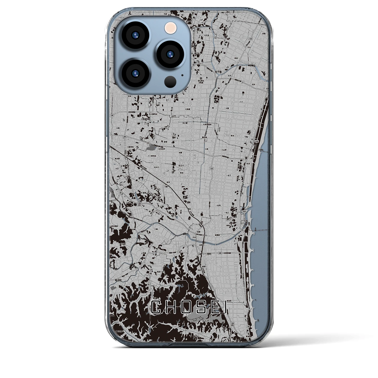【長生(千葉県)】地図柄iPhoneケース(クリアタイプ)モノトーン・iPhone 13 Pro Max 用