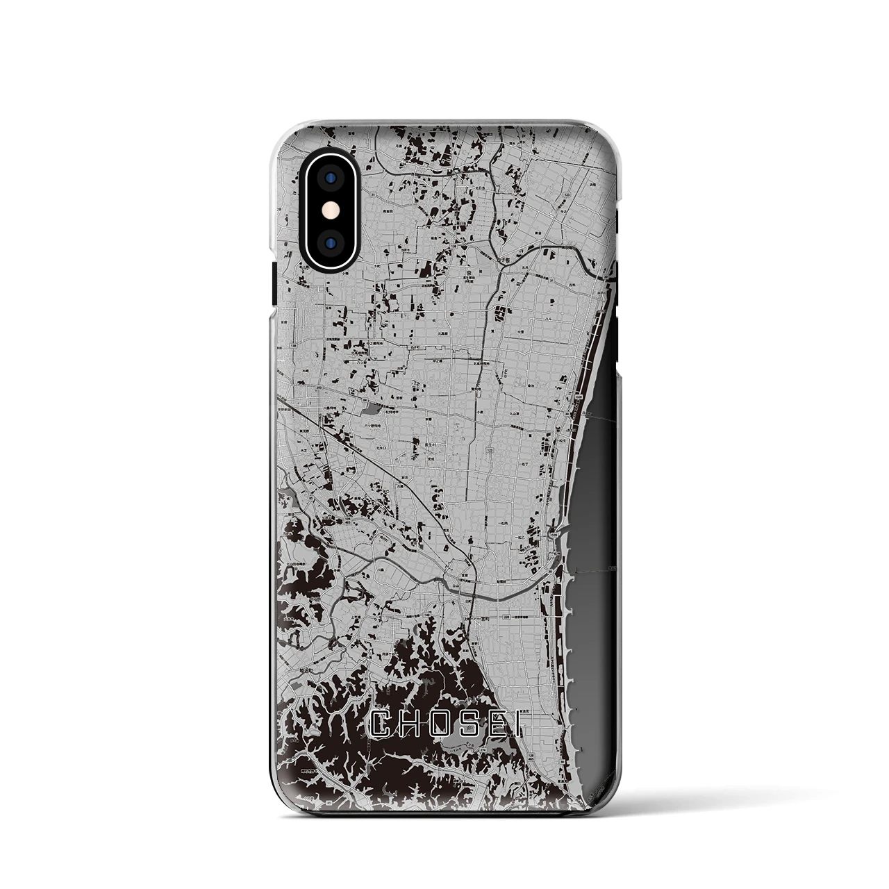 【長生(千葉県)】地図柄iPhoneケース(クリアタイプ)モノトーン・iPhone XS / X 用