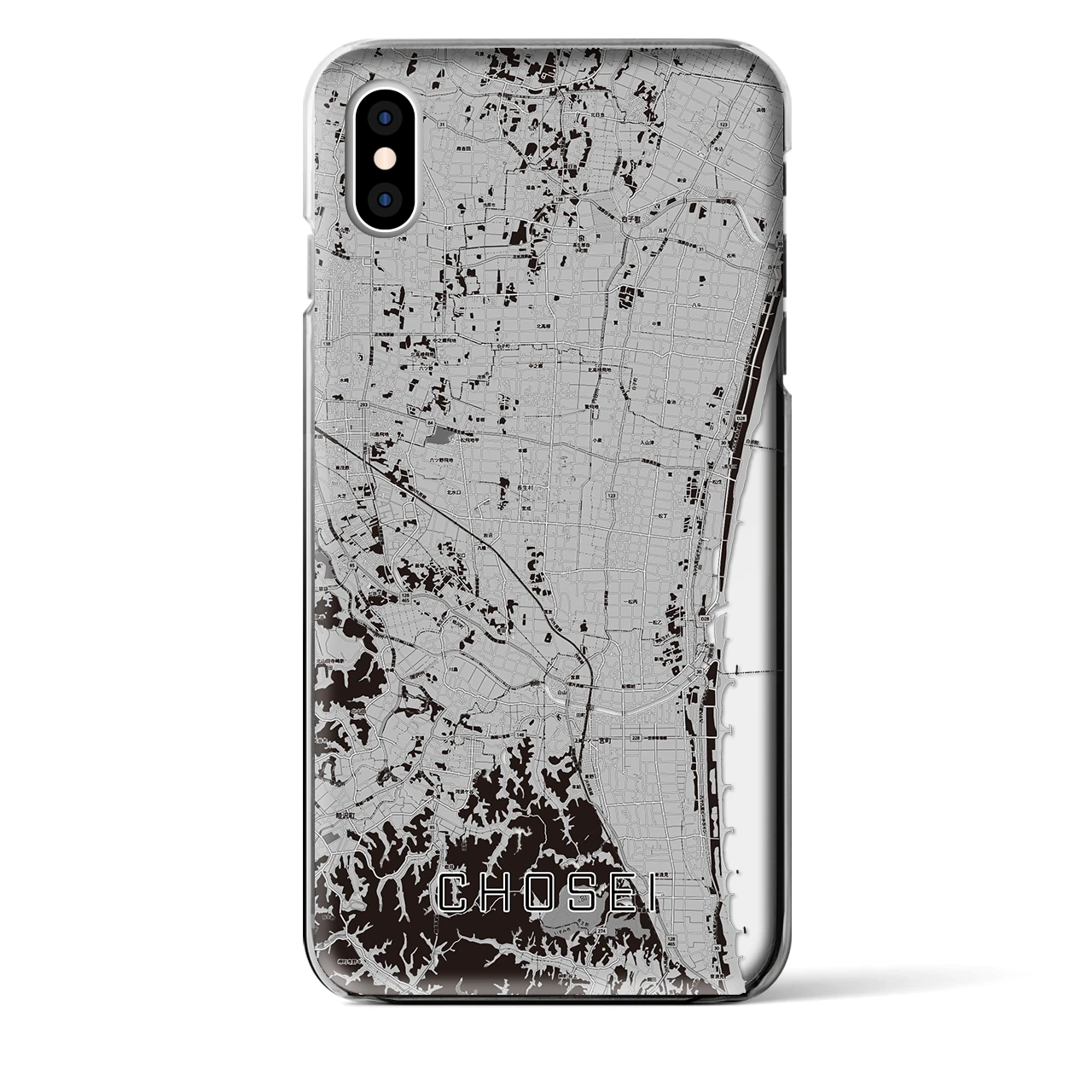 【長生(千葉県)】地図柄iPhoneケース(クリアタイプ)モノトーン・iPhone XS Max 用