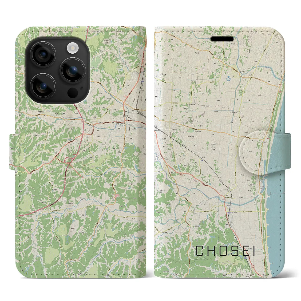 【長生(千葉県)】地図柄iPhoneケース(手帳タイプ)ナチュラル・iPhone 16 用