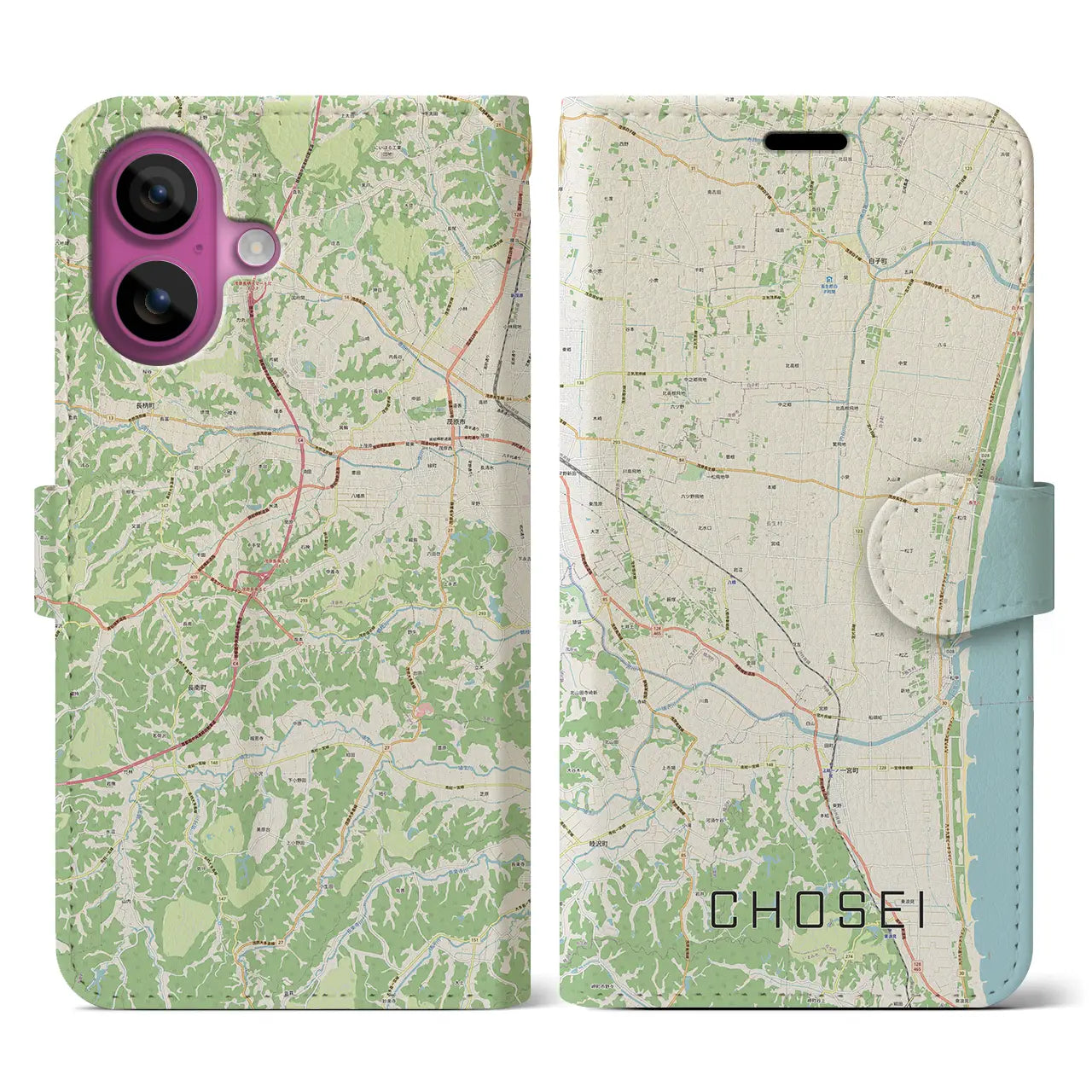 【長生(千葉県)】地図柄iPhoneケース(手帳タイプ)ナチュラル・iPhone 16 Pro 用