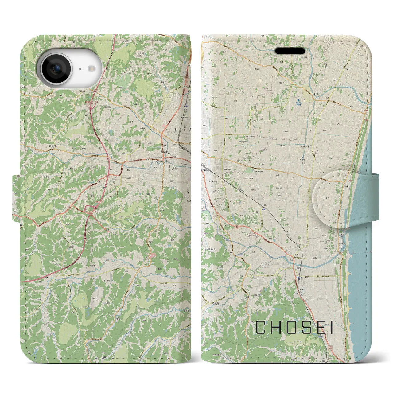 【長生(千葉県)】地図柄iPhoneケース(手帳タイプ)