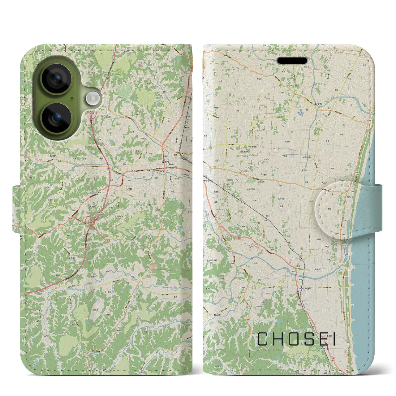 【長生(千葉県)】地図柄iPhoneケース(手帳タイプ)