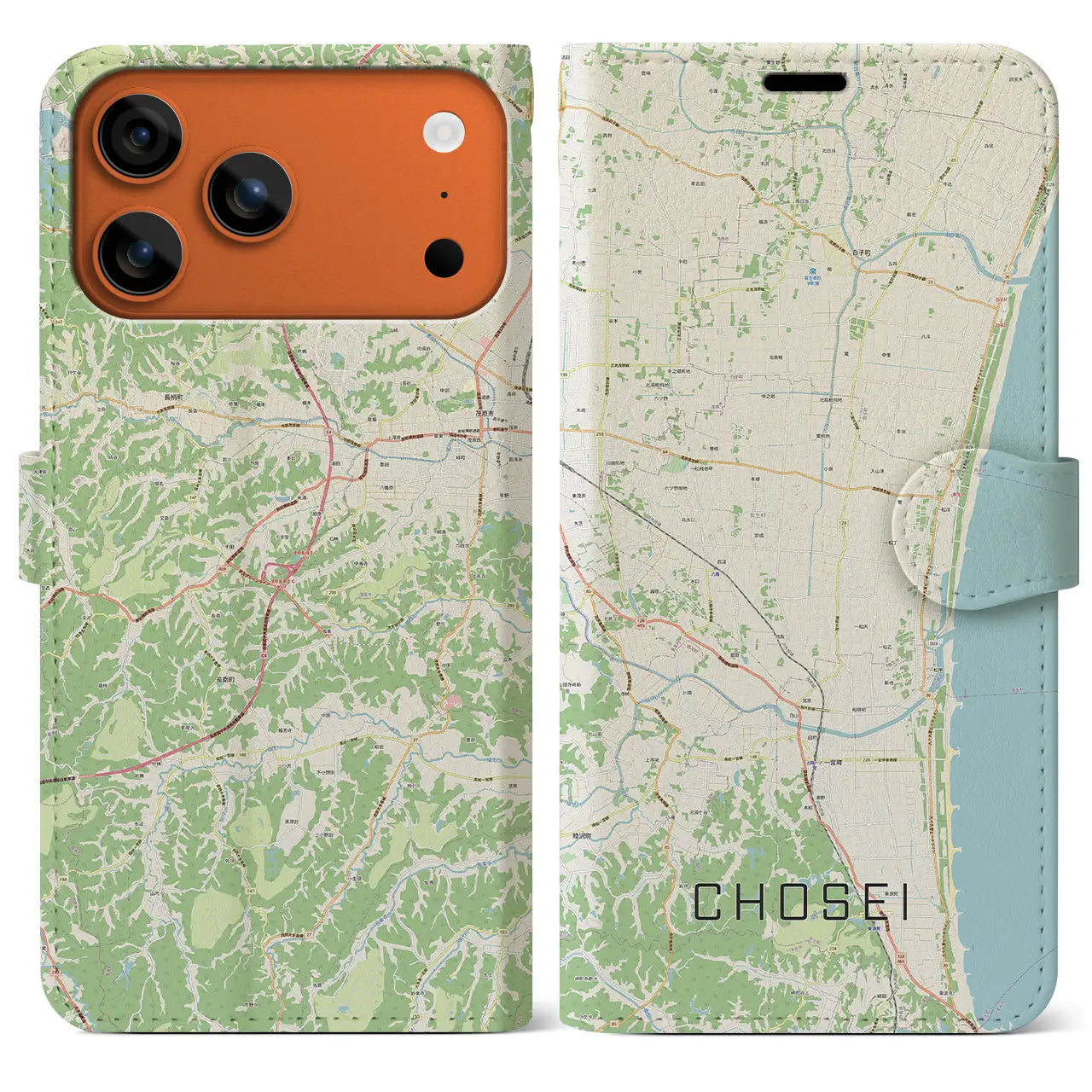 【長生(千葉県)】地図柄iPhoneケース(手帳タイプ)