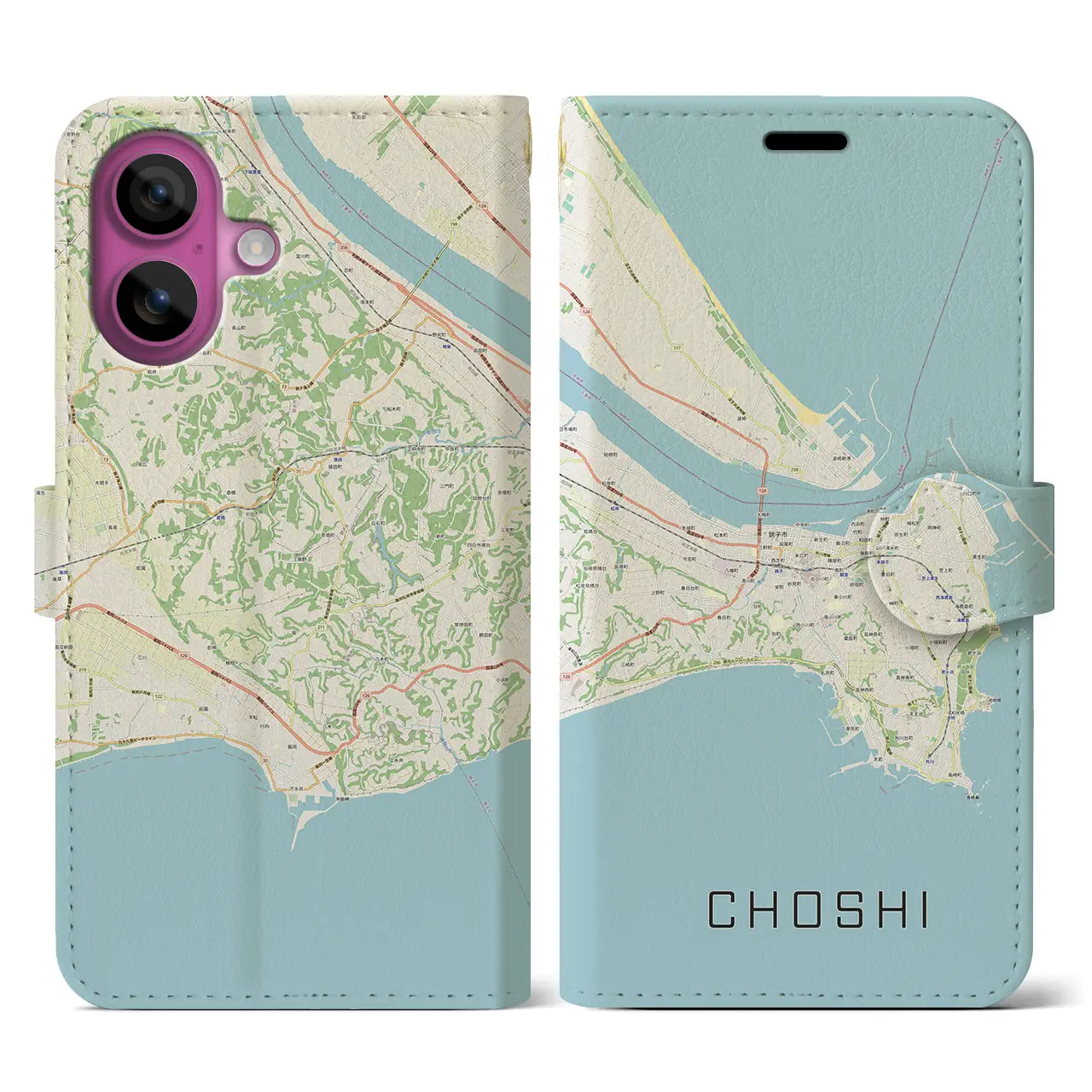 【銚子(千葉県)】地図柄iPhoneケース(手帳タイプ)ナチュラル・iPhone 16 Pro 用