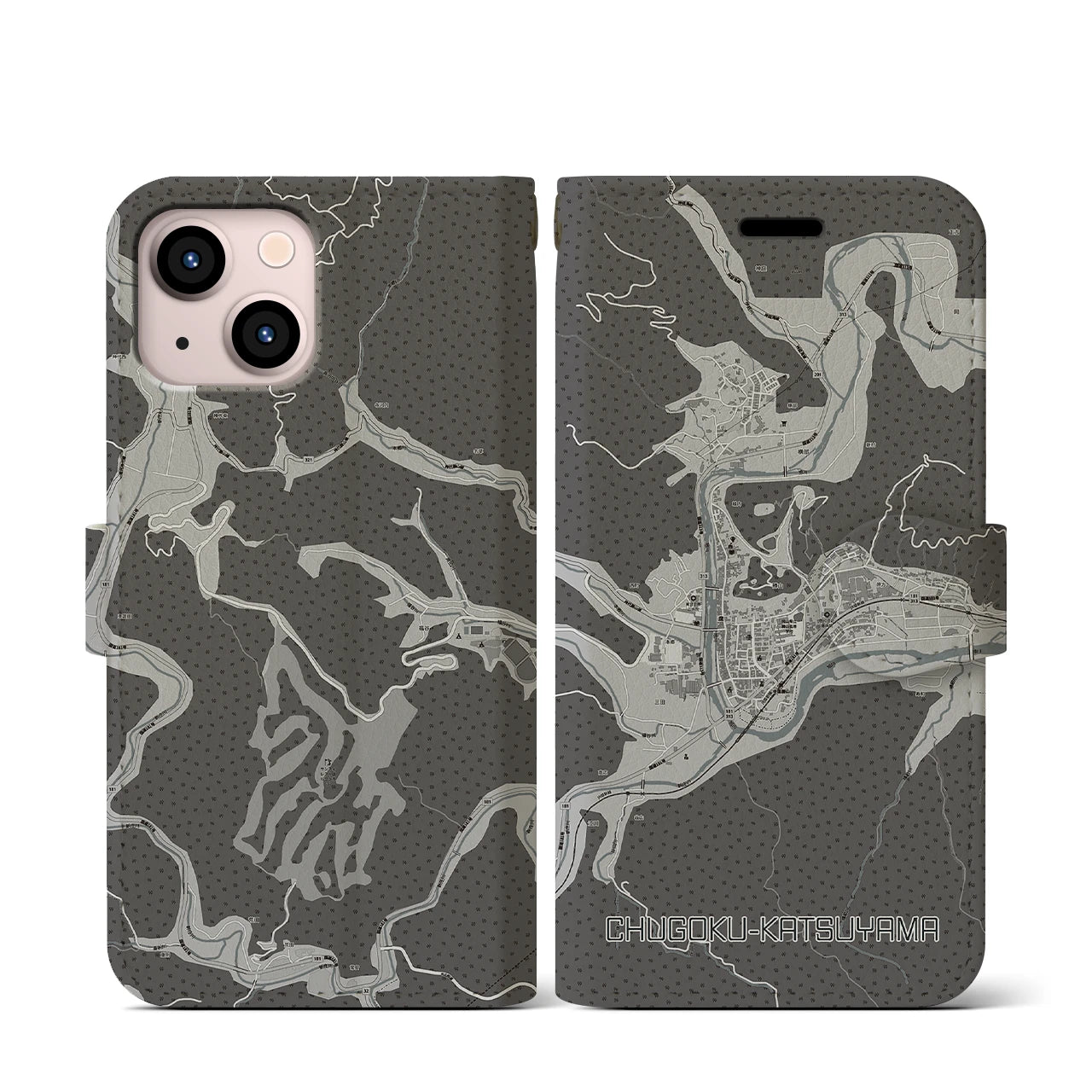 【中国勝山(岡山県)】地図柄iPhoneケース(手帳タイプ)