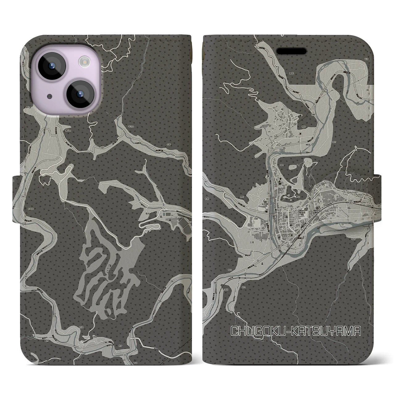 【中国勝山(岡山県)】地図柄iPhoneケース(手帳タイプ)